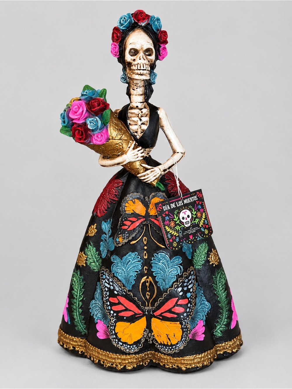 Day of the Dead Catrina Figurine – Black with Multicolor Floral Accents NWT